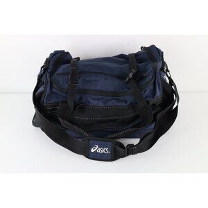 Vtg 90s Asics Distressed Spell Out Large Handled Gym Duffel Bag Carry On Blue
